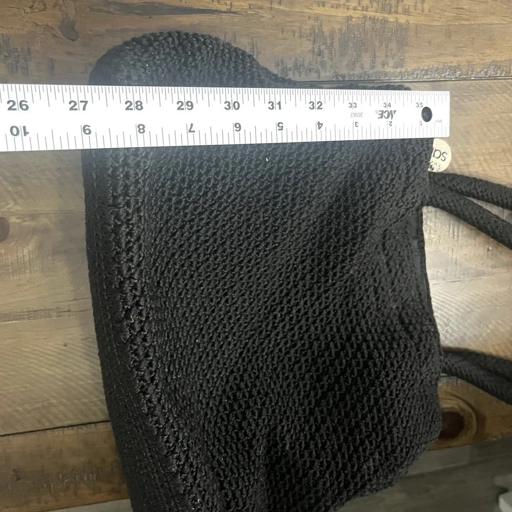 The Sak Purse‎ Hobo Crochet Woven Shoulder Bag Black Double Strap Zip Logo FOB